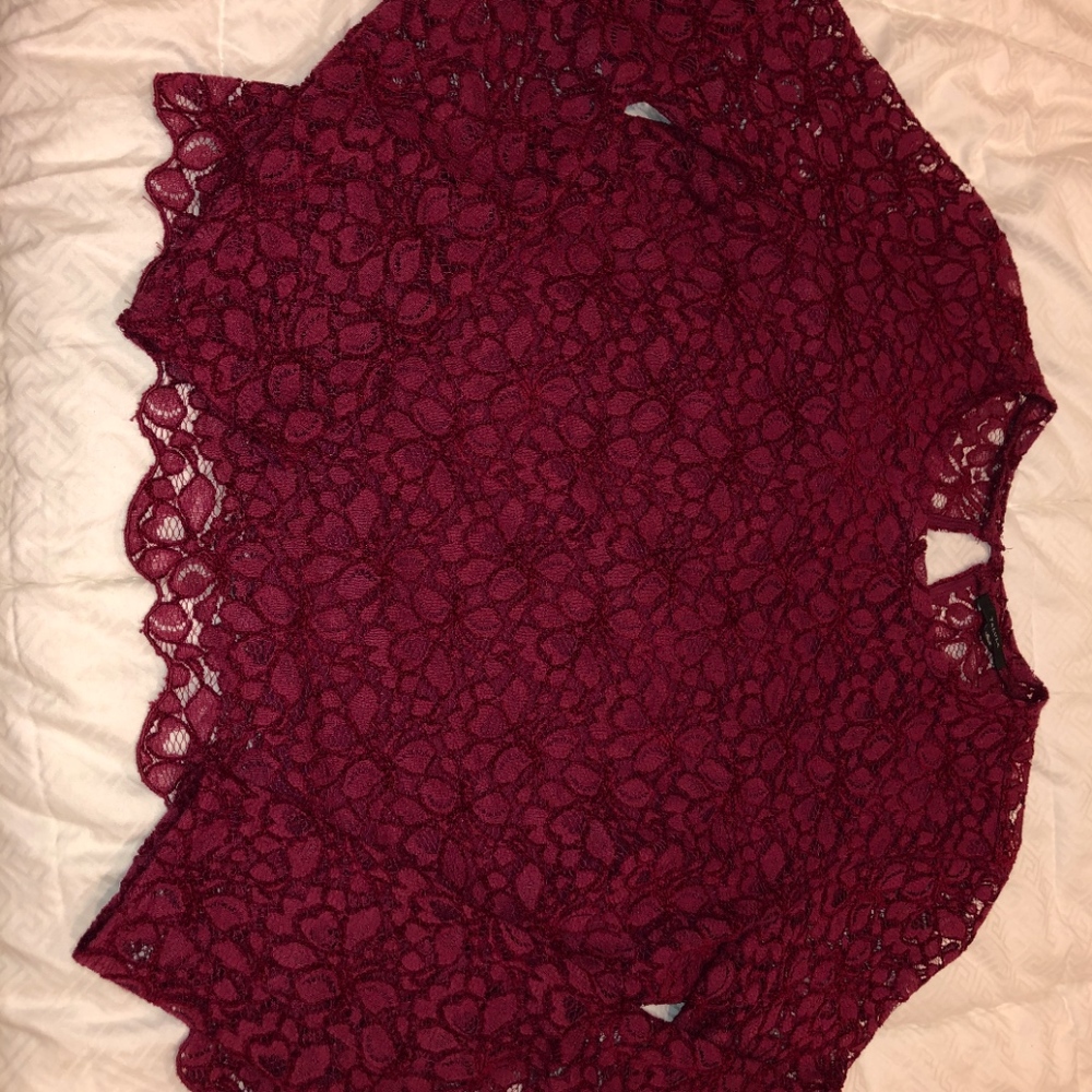 Talula Artizia Burgundy Long-Sleeve Lace Blouse